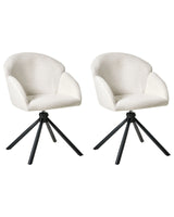 Set of 2 Swivel Dining Chairs Off White Fabric Upholstery Metal Rotating Base Beliani