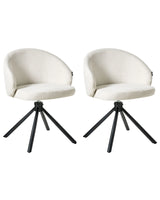 Set of 2 Swivel Dining Chairs Off White Fabric Upholstery Metal Rotating Base Beliani