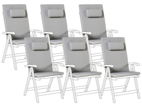 Set of 6 Garden Chair Cushions Light Grey Polyester Seat Backrest Pad Modern Design Outdoor Pad Beliani