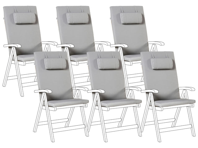 Set of 6 Garden Chair Cushions Light Grey Polyester Seat Backrest Pad Modern Design Outdoor Pad Beliani