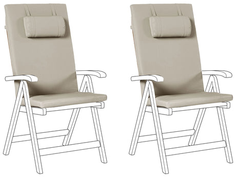 Set of 2 Garden Chair Cushions Taupe  Polyester Seat Backrest Pad Modern Design Outdoor Pad Beliani