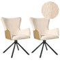 Set of 2 Swivel Dining Chairs Light Beige Boucle Upholstery Metal Rotating Base Beliani