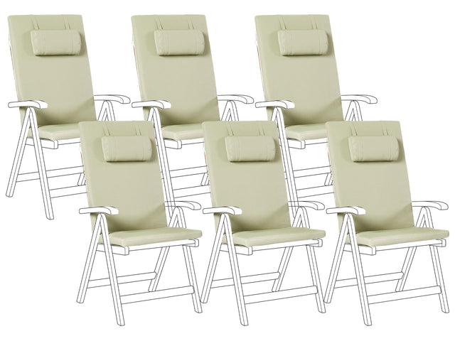 Set of 6 Garden Chair Cushions Green Polyester Seat Backrest Pad Modern Design Outdoor Pad Beliani