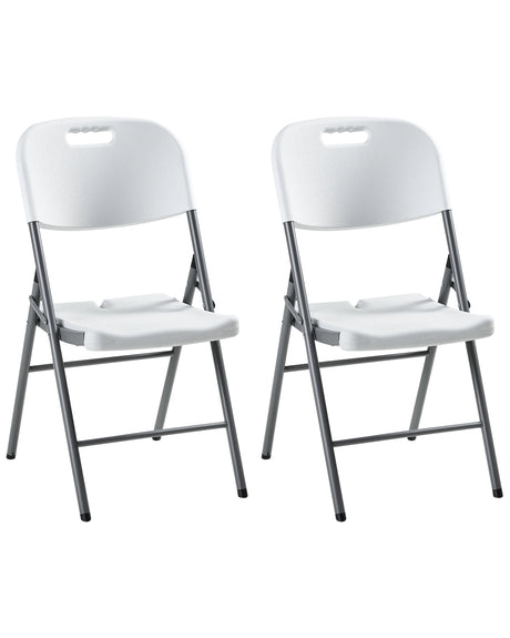 Set of 2 Dining Garden Synthetic Material Chairs White Outdoor without Armrests Modern Style Beliani