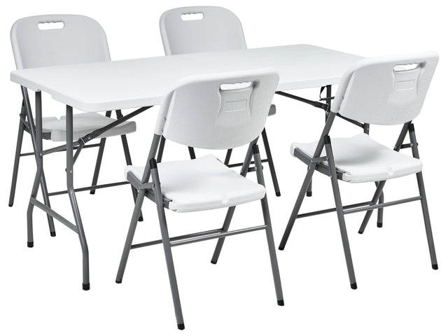 4 Seater Garden Dining Set White Synthetic Material 152 x 74 Table and 4 Folding Chairs with Metal Legs Beliani