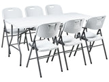 6 Seater Garden Dining Set White Synthetic Material 180 x 74 cm Table and 4 Folding Chairs with Metal Legs Beliani