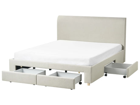 Storage Bed Beige Fabric Upholstery EU King Size 5ft3 Drawers Function Modern Scandinavian Design Beliani