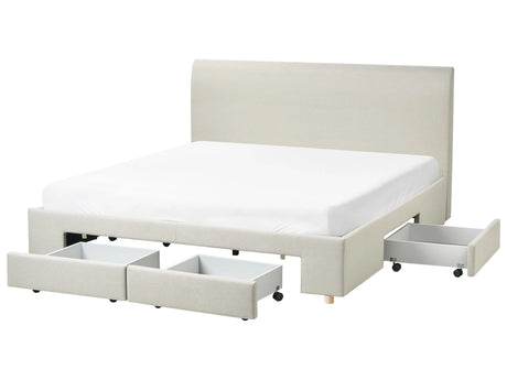 Storage Bed Beige Fabric Upholstery EU Super King Size 6ft Drawers Function Modern Scandinavian Design Beliani