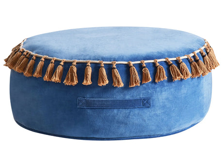 Ottoman Blue Velvet Pouffe Footstool Round Glam Beliani