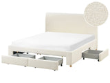 Storage Bed Off White Boucle Upholstery EU King Size 5ft3 Drawers Function Modern Scandinavian Design Beliani