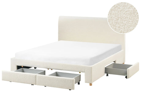 Storage Bed Off White Boucle Upholstery EU King Size 5ft3 Drawers Function Modern Scandinavian Design Beliani