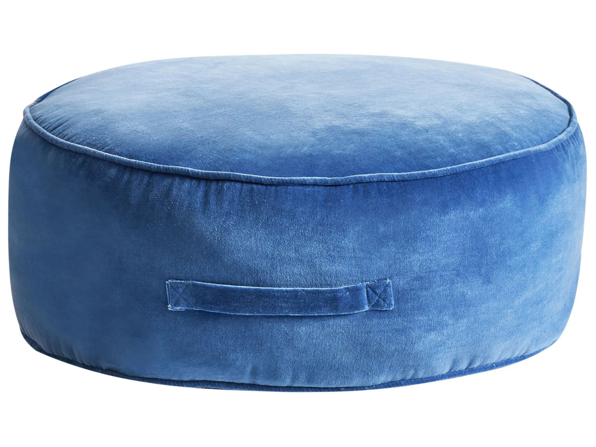 Ottoman Blue Velvet Pouffe Footstool Round Glam Beliani