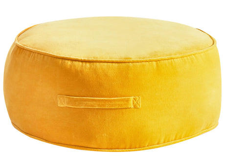 Ottoman Yellow Velvet Pouffe Footstool Round Glam Beliani