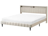 Double Bed LED Beige Fabric EU Super King Size 6ft Upholestred Storage Headboard with USB Port Modern Desing Beliani