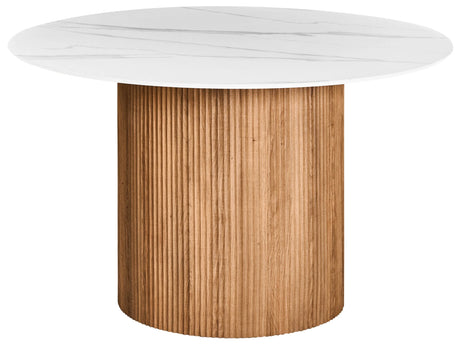 Dining Table White Marble MDF Top Modern Industrial Style Beliani