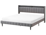 Double Bed LED Dark Grey Fabric EU Super King Size 6ft Upholstered Storage Headboard with USB Port Modern Design Beliani