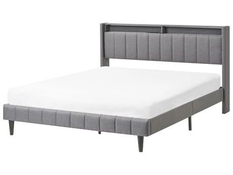 Double Bed LED Dark Grey Fabric EU King Size 5ft3 Upholstered Storage Headboard with USB Port Modern Desing Beliani