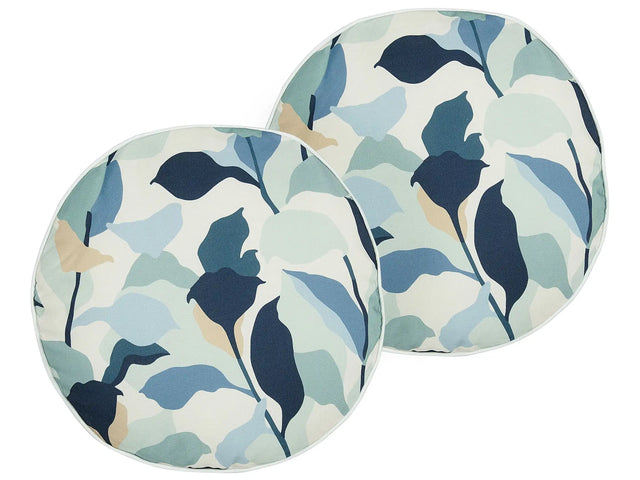 Set of 2 Garden Cushions Blue Polyester  40 cm Leaf Pattern Modern Outdoor Decoration Water Resistant Beliani