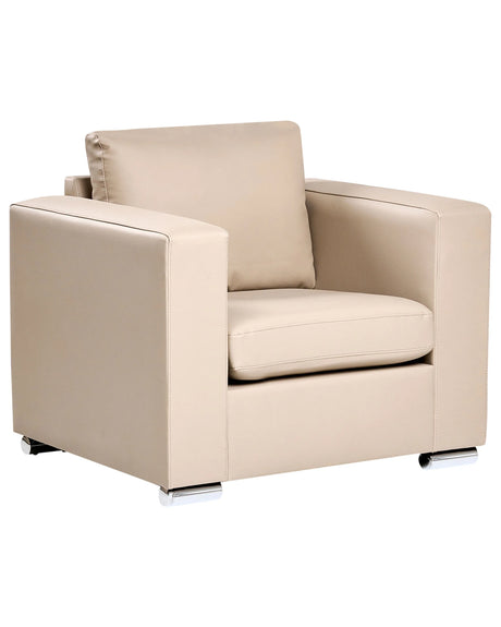 Armchair Club Chair Beige Split Leather Upholstery Chromed Legs Retro Design Beliani