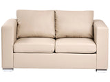 2 Seater Sofa Loveseat Beige Leather Upholstery Chromed Legs Retro Design Beliani