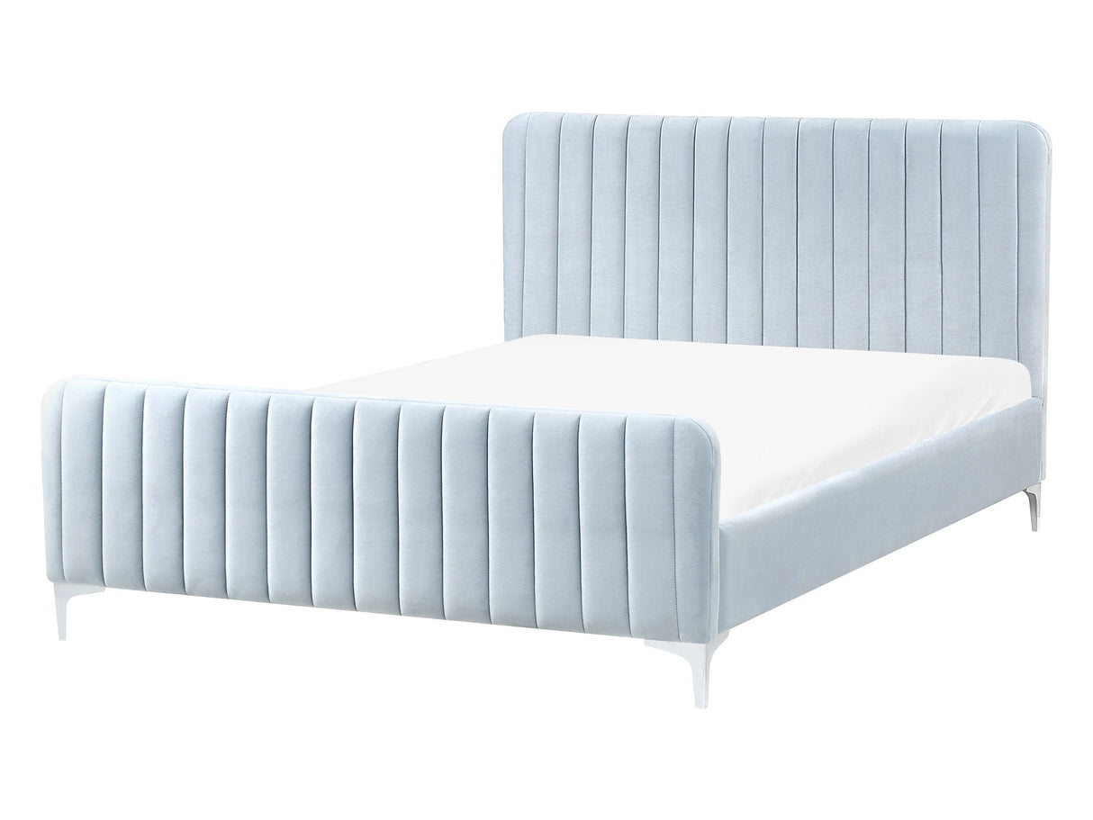 Bed Frame Light Blue Velvet EU Double Size 4ft6 Tufted Headboard Metal Legs Modern Design Beliani