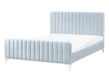 Bed Frame Light Blue Velvet EU Double Size 4ft6 Tufted Headboard Metal Legs Modern Design Beliani