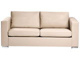3 Seater Sofa Beige Split Leather Upholstery Chromed Legs Retro Design Beliani