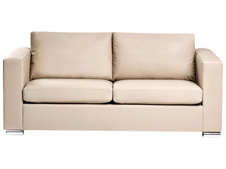 3 Seater Sofa Beige Split Leather Upholstery Chromed Legs Retro Design Beliani