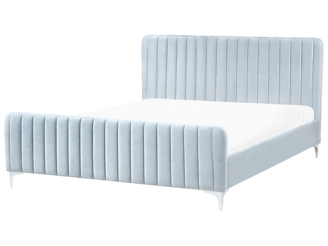 Bed Frame Light Blue Velvet EU Super King Size 6ft Tufted Headboard Metal Legs Modern Design Beliani