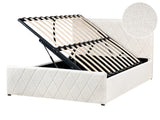Storage Bed Off-White Boucle Upholstery EU Double Size 4ft6 with Slatted Base Diamond-Tufted Headboard Beliani