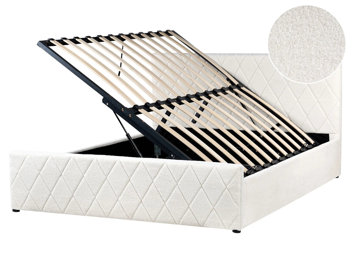 Storage Bed Off-White Boucle Upholstery EU King Size 5ft3 with Slatted Base Diamond-Tufted Headboard Beliani