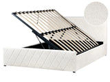 Storage Bed Off-White Boucle Upholstery EU King Size 5ft3 with Slatted Base Diamond-Tufted Headboard Beliani