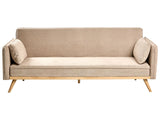 Sofa Bed Light Brown Fabric Upholstery Click-Clack Sleeper Mechanism Minimalistic Style Beliani
