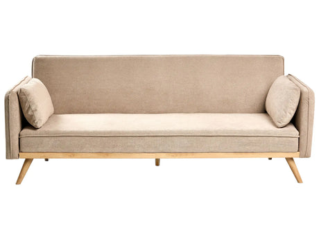 Sofa Bed Light Brown Fabric Upholstery Click-Clack Sleeper Mechanism Minimalistic Style Beliani