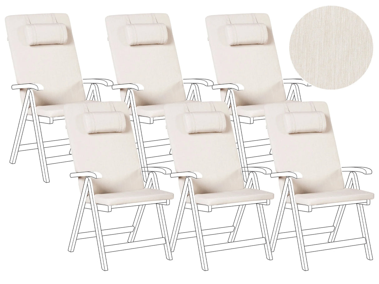 Set of 6 Garden Chair Cushions Light Beige Polyester Seat Backrest Pad Modern Design Outdoor Pad Beliani
