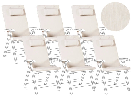 Set of 6 Garden Chair Cushions Light Beige Polyester Seat Backrest Pad Modern Design Outdoor Pad Beliani