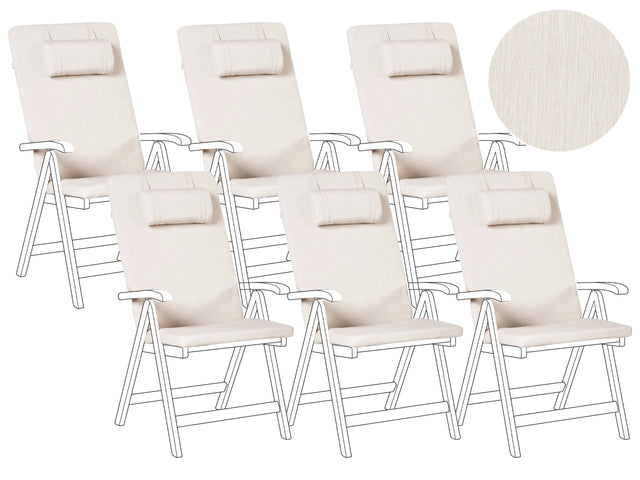 Set of 6 Garden Chair Cushions Light Beige Polyester Seat Backrest Pad Modern Design Outdoor Pad Beliani