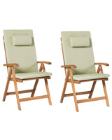 Set of 2 Garden Chairs Light Acacia Wood with Green Cushions Folding Feature UV Resistant Rustic Style Beliani