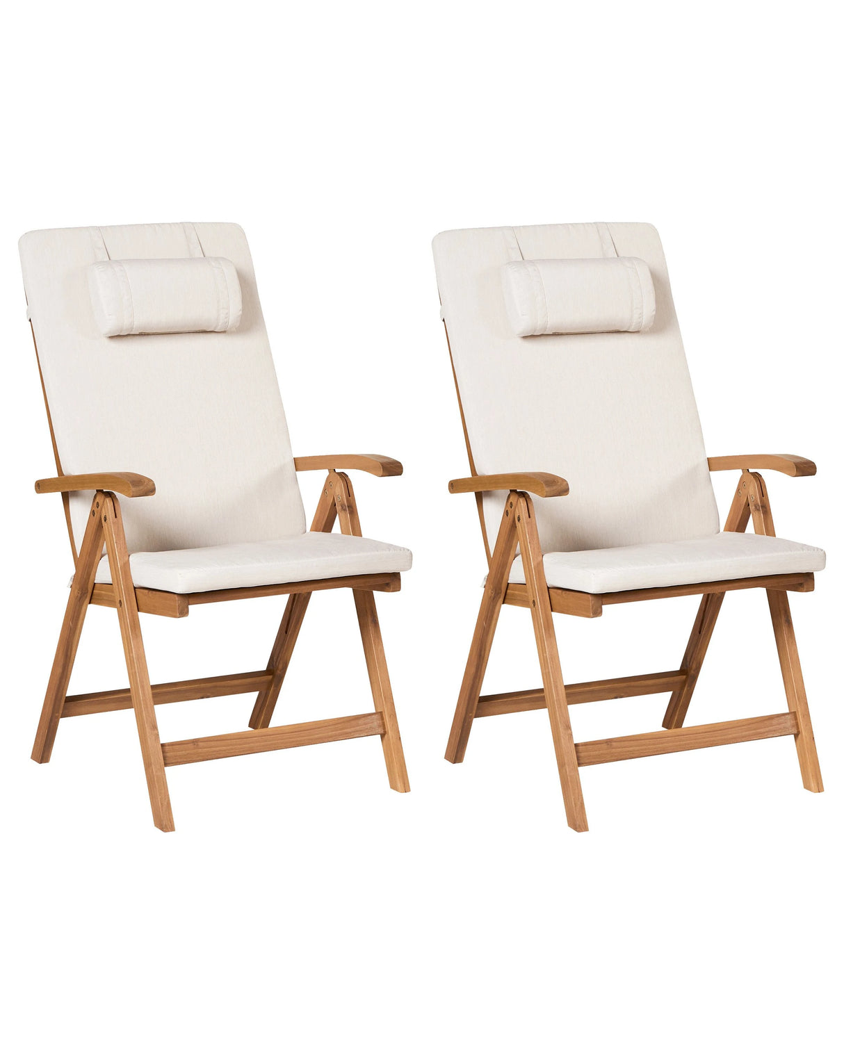 Set of 2 Garden Chairs Light Acacia Wood with Light Beige Cushions Folding Feature UV Resistant Rustic Style Beliani