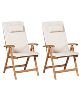 Set of 2 Garden Chairs Light Acacia Wood with Light Beige Cushions Folding Feature UV Resistant Rustic Style Beliani