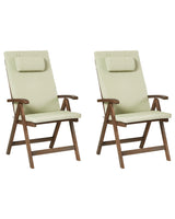 Set of 2 Garden Chair Acacia Wood Natural with Green Cushions Adjustable Foldable Outdoor with Armrests Country Rustic Style Beliani