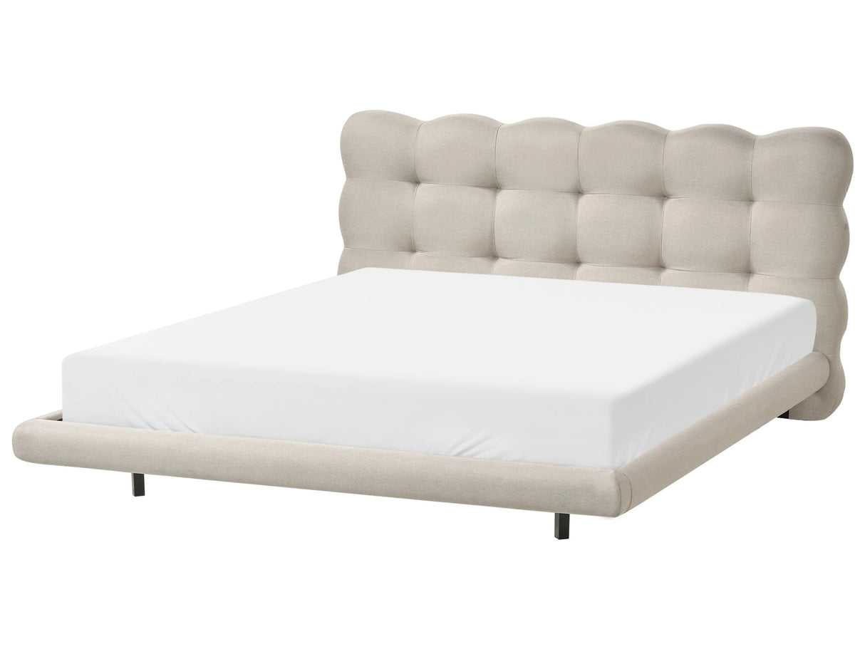 Bed Frame Beige Fabric Upholstery Tufted Headboard Slatted Base EU King Size 5ft3 Metal Legs Modern Design Beliani