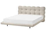 Bed Frame Beige Fabric Upholstery Tufted Headboard Slatted Base EU King Size 5ft3 Metal Legs Modern Design Beliani