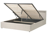 Ottoman Bed Beige Fabric Upholstery LED Multicolour Illuminated Headboard Slatted Base 5ft3 EU King Size Beliani