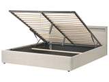 Ottoman Bed Beige Fabric Upholstery LED Multicolour Illuminated Headboard Slatted Base 6ft EU Super King Size Beliani