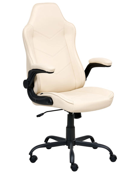Office Chair Off-White Faux Leather Swivel Adjustable Height with Armrests Home Office Study Traditional Modern Beliani