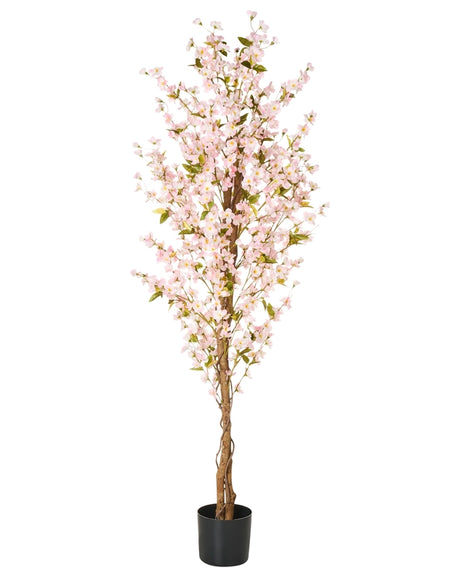 Artificial Potted Plant Green and Black Pink Plastic Leaves Material 185 cm Decorative Indoor Accessory Beliani