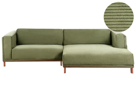 Left-Hand Corner Sofa Green Corduroy Polyester Upholstery Wooden Legs Thickly Padded Modern Style Living Room Furniture Beliani