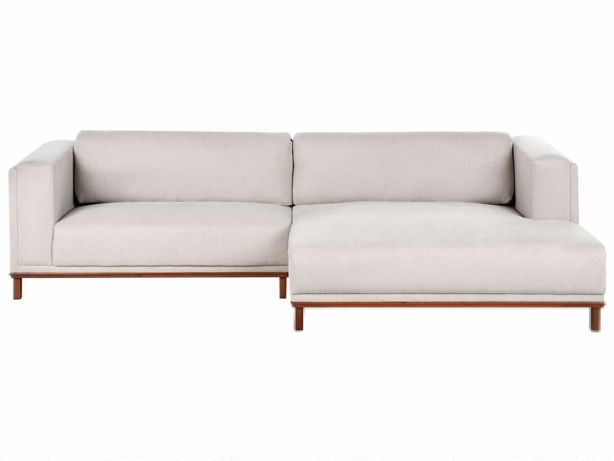 Left-Hand Corner Sofa Light Beige Fabric Polyester Upholstery Wooden Legs 4 Seater Thickly Padded Modern Style Living Room Furniture Beliani