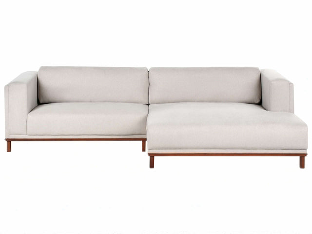 Left-Hand Corner Sofa Light Beige Fabric Polyester Upholstery Wooden Legs 4 Seater Thickly Padded Modern Style Living Room Furniture Beliani
